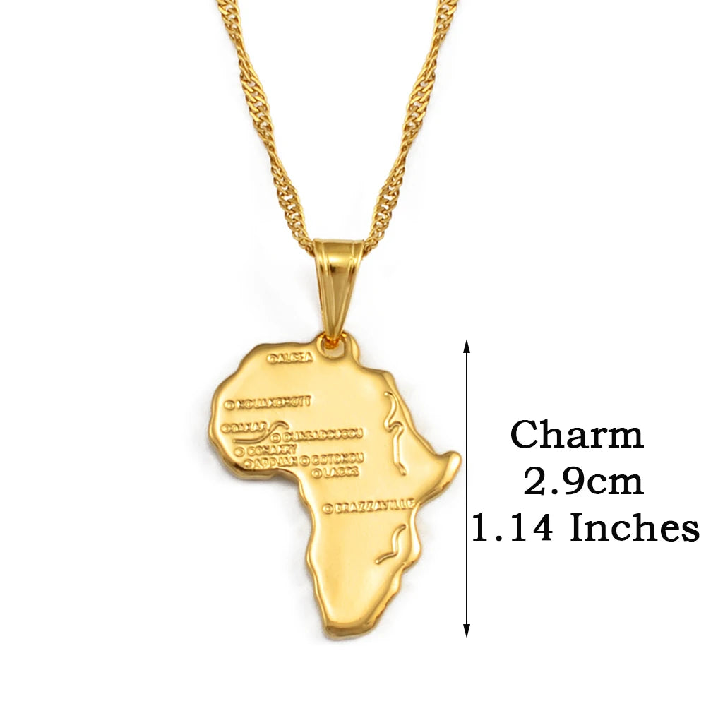 Africa Map Pendant Necklace Women Men Silver Color/Gold Color Ethiopian Jewelry Wholesale African Hiphop Item @132106