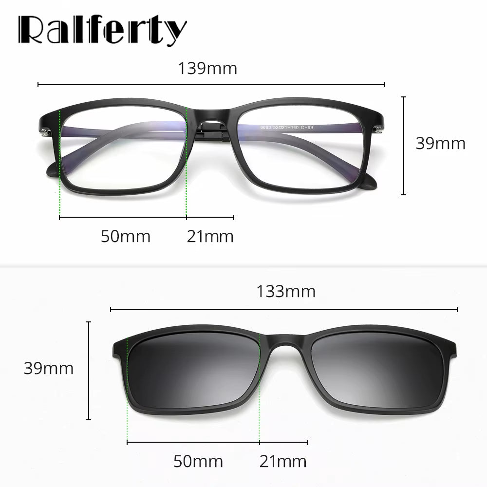 Polarized Sunglasses Men Women 5 in 1 Magnetic Clip on Glasses TR90 Optical Prescription Eyeglass Frames Magnet Clips