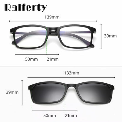 Polarized Sunglasses Men Women 5 in 1 Magnetic Clip on Glasses TR90 Optical Prescription Eyeglass Frames Magnet Clips