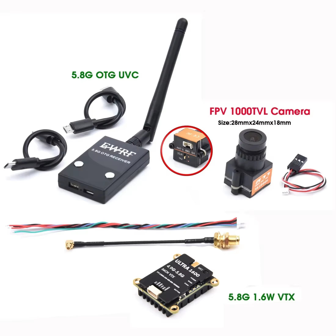 VTX2W5 5.8GHZ 1.6W / 2.5W 64CH FPV VTX Transmitter & 1500TVL / 1800TVL / 2000TVL Camera Receiver UVC for FPV RC Camera Drone