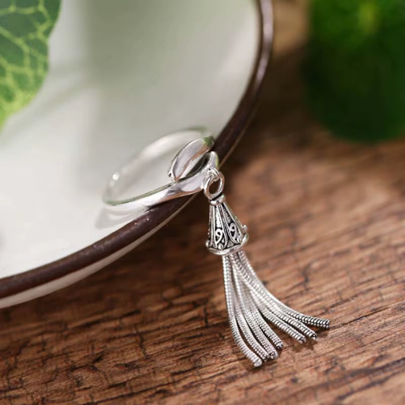 30% Silver Rings for Women Jewelry Titanium Silver Female Copper Ring Vintage Ethnic Fashion Punk Rock Tassel Fashion Bague
