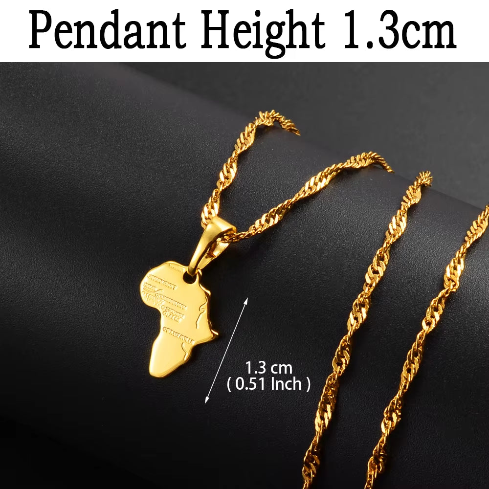 Africa Map Pendant Necklace Women Men Silver Color/Gold Color Ethiopian Jewelry Wholesale African Hiphop Item @132106