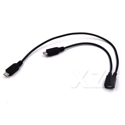 AT 1PCS Micro USB 2.0 Splitter Y 1 Female to 2 Male Data Charge Cable Extension Cord for Phone High Quality Sync Data Cable