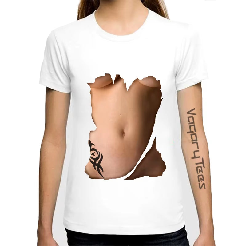 Women Summer Cool Tops Casual 3D Boobs Print and Short Sleeve O-Neck T-Shirt Big Boobs Sexy Breast Design Print T Shirt
