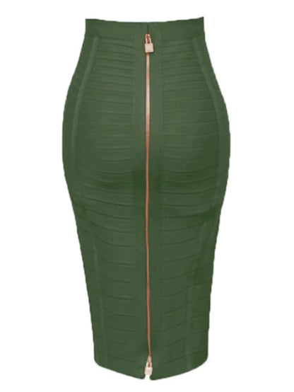 16 Colors Sexy Solid Zipper Orange Blue Black Red Bandage Skirt Women Elastic Bodycon Summer XL XXL Pencil Skirts 58Cm