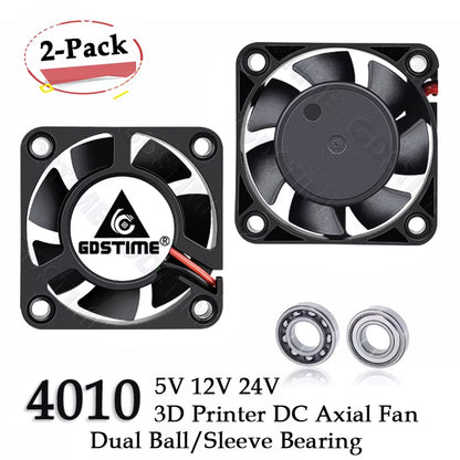 2Pcs  DC 24V 12V 5V 40Mm X 40Mm X 10Mm 2-Pin Ball Bearing Computer PC Case Cooling Fan 4010