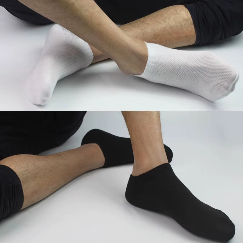 6 Pairs Breathable Men'S Socks Short Ankle Elastic Solid Color Mesh High Quality Business Unisex Sokken plus Size EU38-47