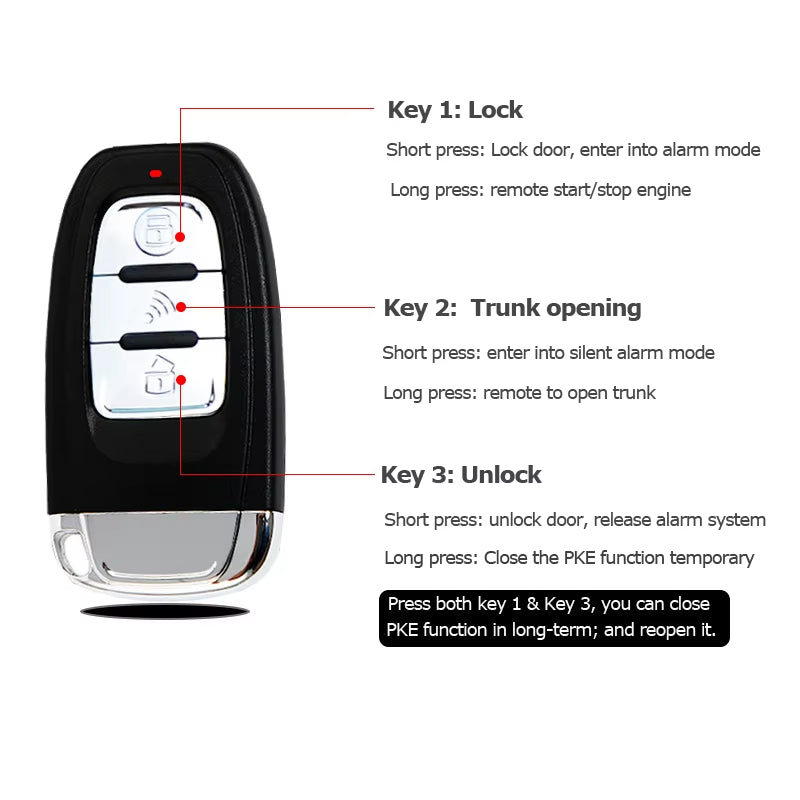 Auto Car One Start Stop Engine System with Remote Control Car PKE Keyless Entry Start System Open Trunk for 12V SUV Autostart