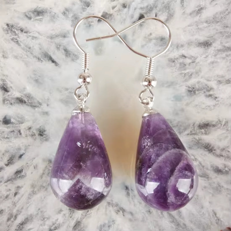 13X22MM Obsidian Clear Quartz Lapis Lazuli Rose Pink Quartz Opal Obsidian Drop Cone Bead Hook Dangle Earrings 1Pair