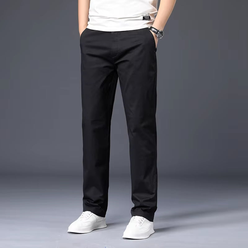 Mens Pants Cotton Casual Stretch Male Trousers Man Long Straight High Quality 4 Color plus Size Pant Suit 42 44 46
