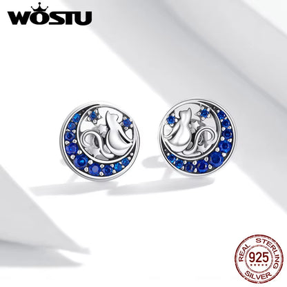 Real 100% 925 Sterling Silver Lovely Cat Pet Stud Earrings for Women S925 Silver Earring Fashion Jewelry Gift FIE073