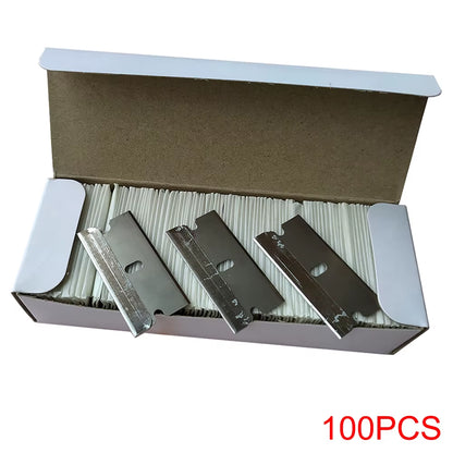 100Pcs Razor Blades Safety Scraper Glue Knife Glass Cleaner Replacement Carbon Steel Blade Ceramic Car Labels Remover E13