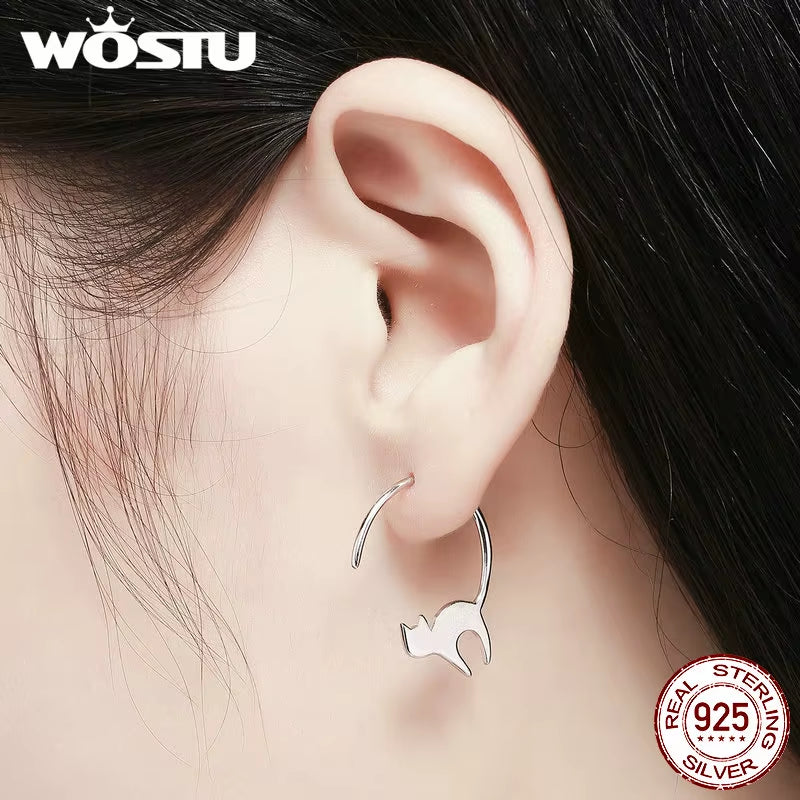 Real 100% 925 Sterling Silver Lovely Cat Pet Stud Earrings for Women S925 Silver Earring Fashion Jewelry Gift FIE073