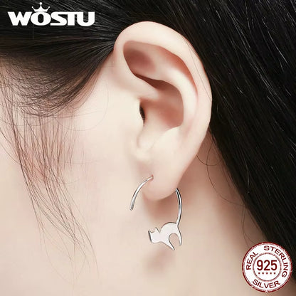 Real 100% 925 Sterling Silver Lovely Cat Pet Stud Earrings for Women S925 Silver Earring Fashion Jewelry Gift FIE073