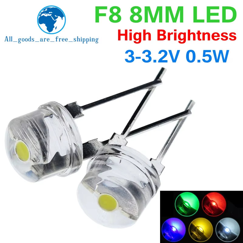 10/30PCS NEW F8 8Mm 0.5W 3.0-3.2V Straw Hat LED White Super Bright LED Lamp Wide Angle Transparent LED Lamp Strawhat LED