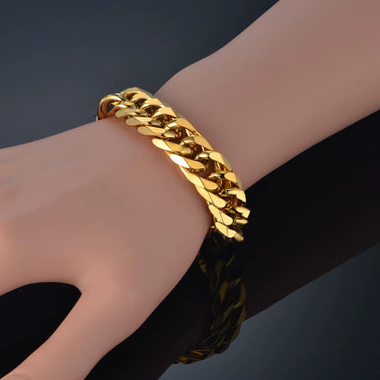 Mens 316L Stainless Steel Male Bracelet Wholesale Braslet Gold Silver Color Braclet Chunky Cuban Chain Link Bracelet for Man