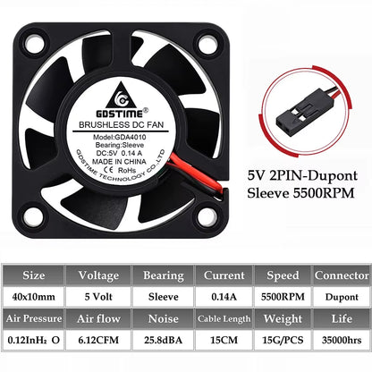 2Pcs  DC 24V 12V 5V 40Mm X 40Mm X 10Mm 2-Pin Ball Bearing Computer PC Case Cooling Fan 4010