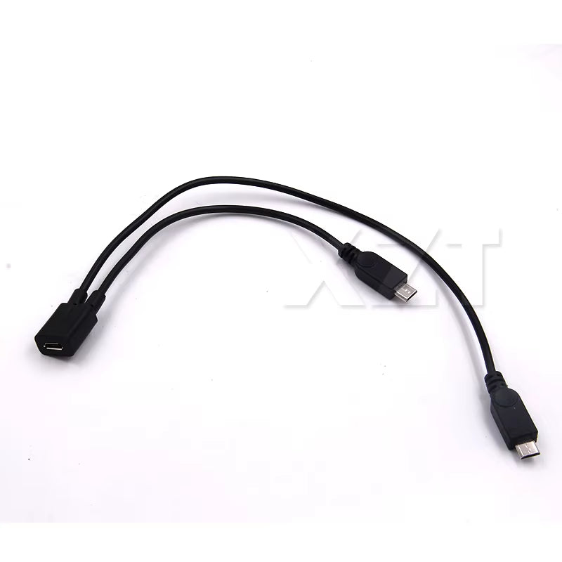 AT 1PCS Micro USB 2.0 Splitter Y 1 Female to 2 Male Data Charge Cable Extension Cord for Phone High Quality Sync Data Cable