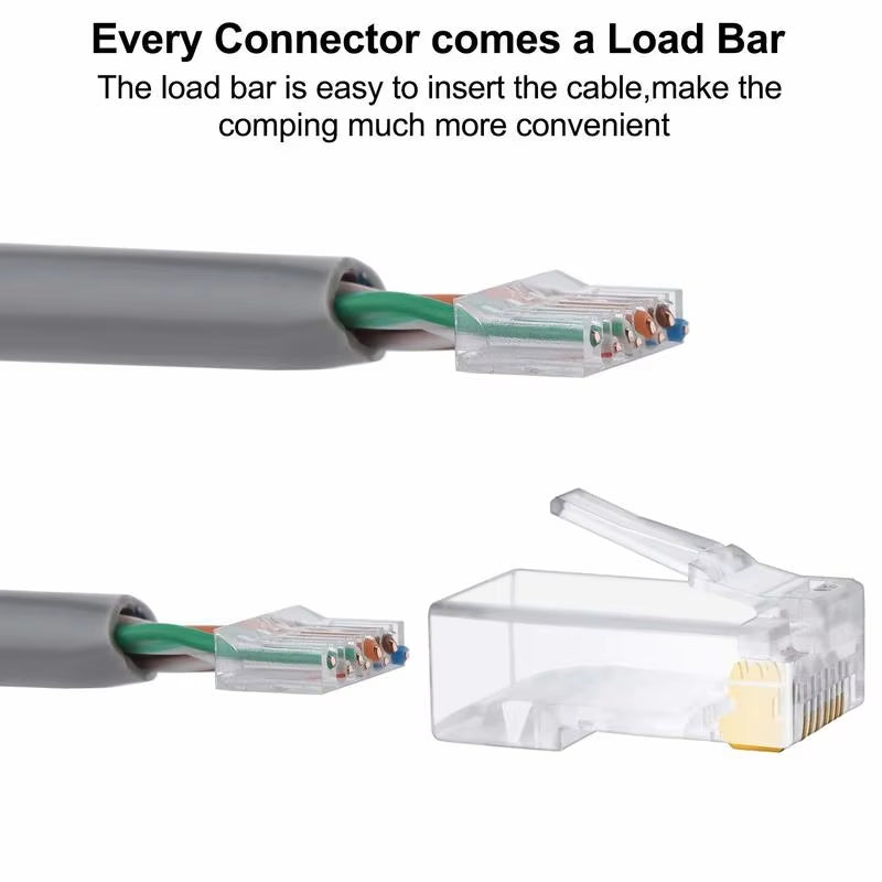 20/50/100Pcs Cat6 RJ45 Connector UTP Cable Ethernet Jack 8P8C Network CAT6 Cat5E Modular Plugs with 6.5Mm RJ45 Caps