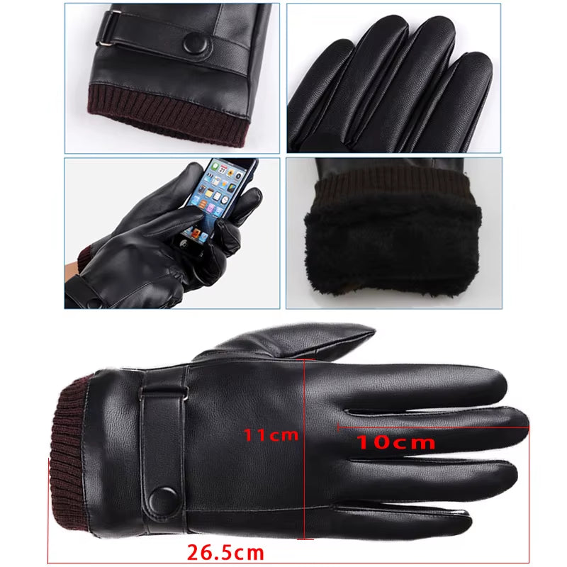 Men'S Gloves Black Winter Mittens Keep Warm Touch Screen Windproof Driving Guantes Male Autumn Winter PU Leather Gloves Business