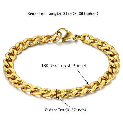 Mens 316L Stainless Steel Male Bracelet Wholesale Braslet Gold Silver Color Braclet Chunky Cuban Chain Link Bracelet for Man