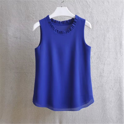 21 Colors Solid Ruffle Chiffon Blouse Women 2025 Summer Fashion Vest Blusas Casual Loose Sleeveless Ladies Tops Shirt