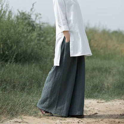2025 Spring Fashion Cotton Wide Leg Pants plus Size Female Loose Casual Cotton Linen Pants Trouser Autunm Vintage Long Pants