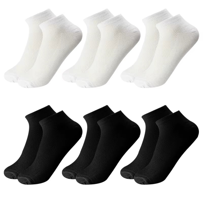 6 Pairs Breathable Men'S Socks Short Ankle Elastic Solid Color Mesh High Quality Business Unisex Sokken plus Size EU38-47