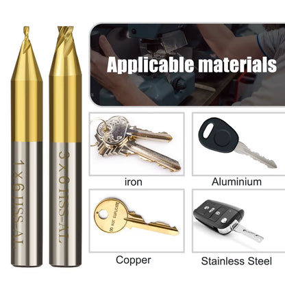 1Pc 6Mm Shank Titanium Coated Key Cutting Machine End Milling Cutter 1/1.5/2.0/2.5/3.0/4.0/5.0Mm Vertical Key Machine