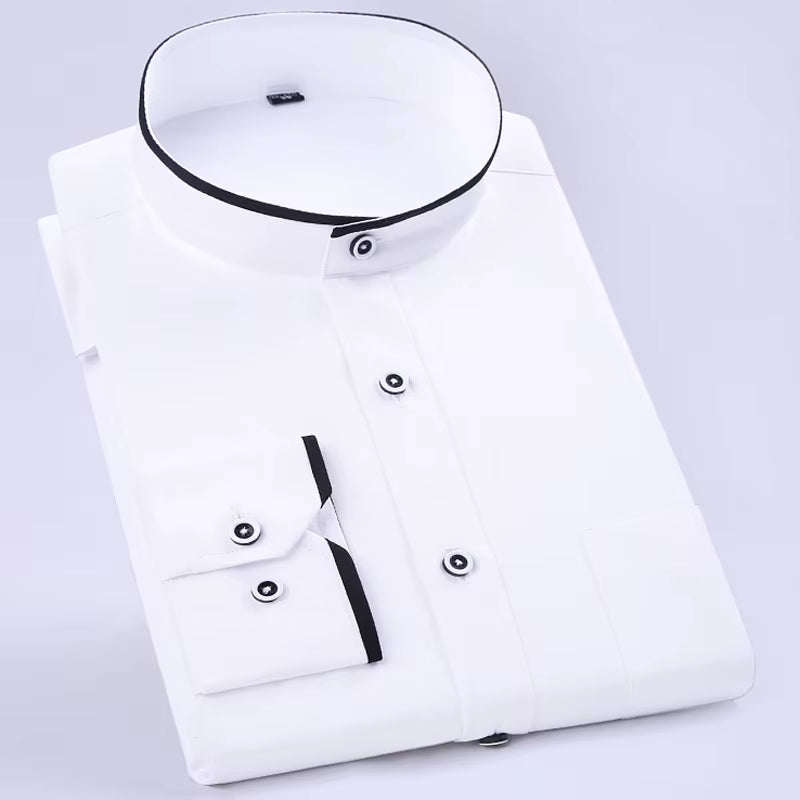 Men'S Classic Long Sleeve Standard-Fit Dress Shirts Formal Business Social Simple Basic Design White Work Office Casual Shirt