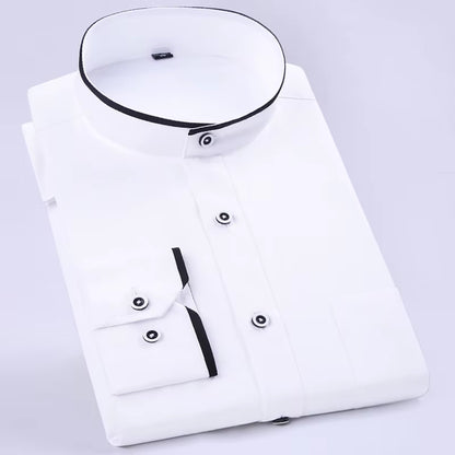 Men'S Classic Long Sleeve Standard-Fit Dress Shirts Formal Business Social Simple Basic Design White Work Office Casual Shirt