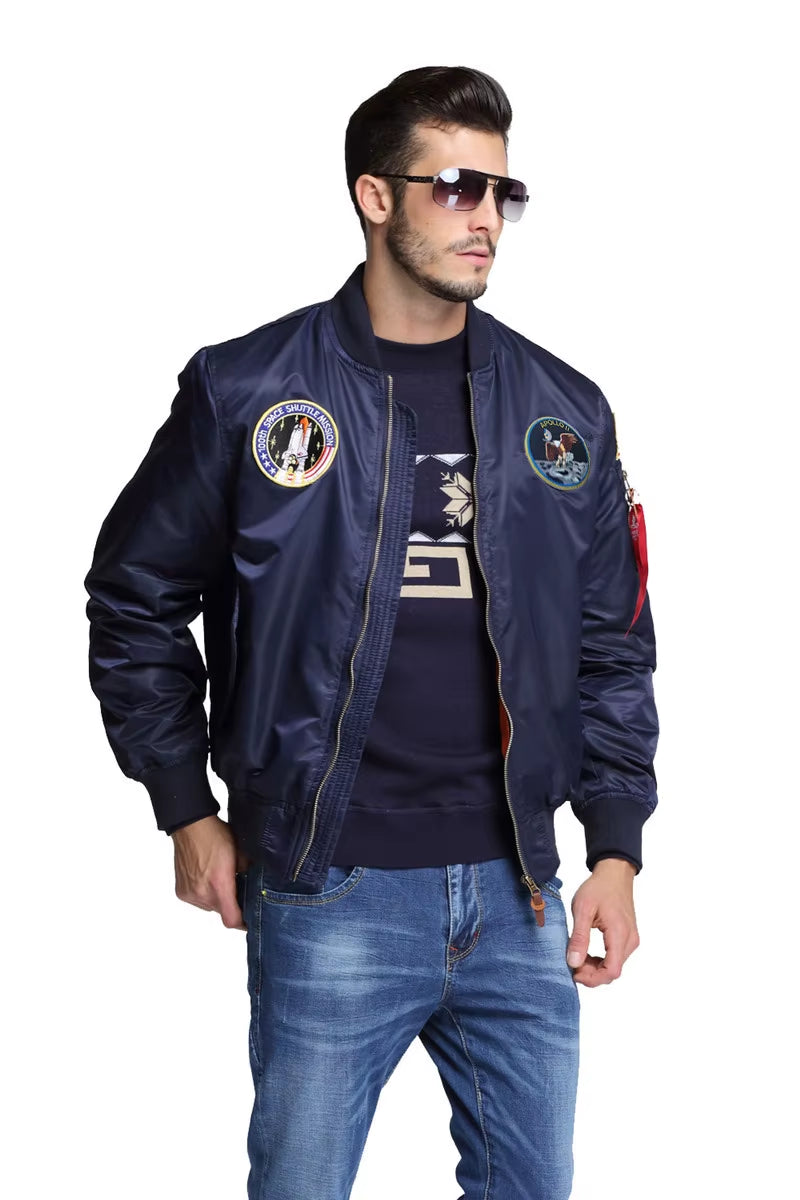 2025 New Autumn Apollo Thin 100Th SPACE SHUTTLE MISSION Thin MA1 Bomber Hiphop US Air Force Pilot Flight College Jacket for Men