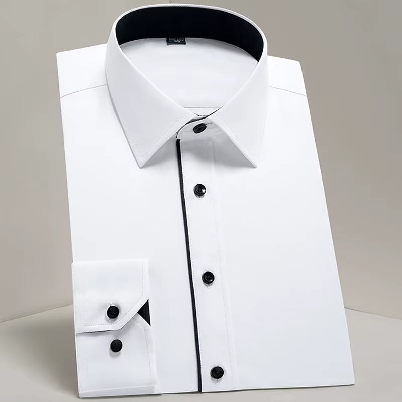 Men'S Classic Long Sleeve Standard-Fit Dress Shirts Formal Business Social Simple Basic Design White Work Office Casual Shirt