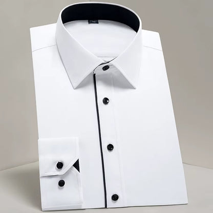 Men'S Classic Long Sleeve Standard-Fit Dress Shirts Formal Business Social Simple Basic Design White Work Office Casual Shirt