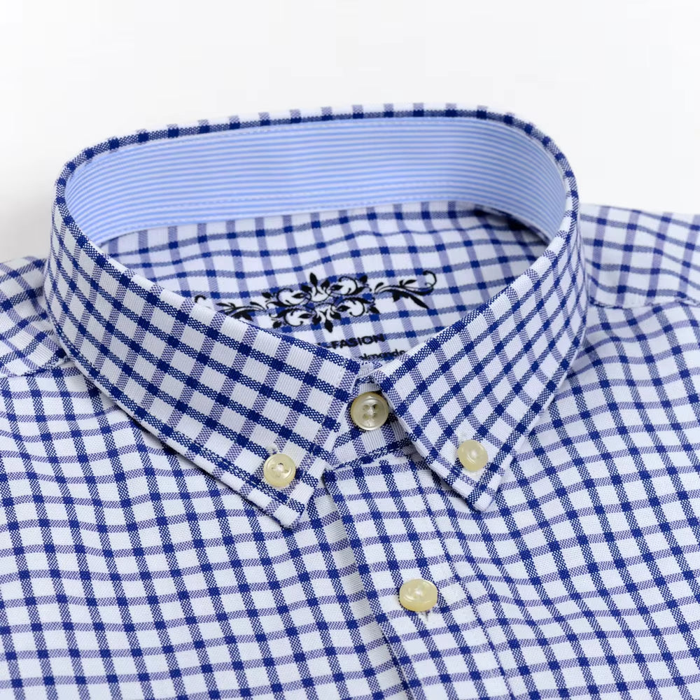 Men'S Long Sleeve Oxford Plaid Striped Work Casual Shirt with Pocket, Spring Autumn Cotton Blend Regular-Fit Button-Down Shirts