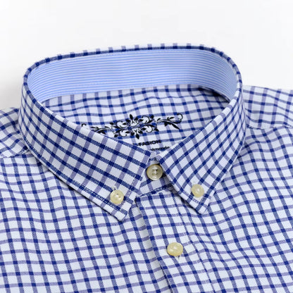 Men'S Long Sleeve Oxford Plaid Striped Work Casual Shirt with Pocket, Spring Autumn Cotton Blend Regular-Fit Button-Down Shirts
