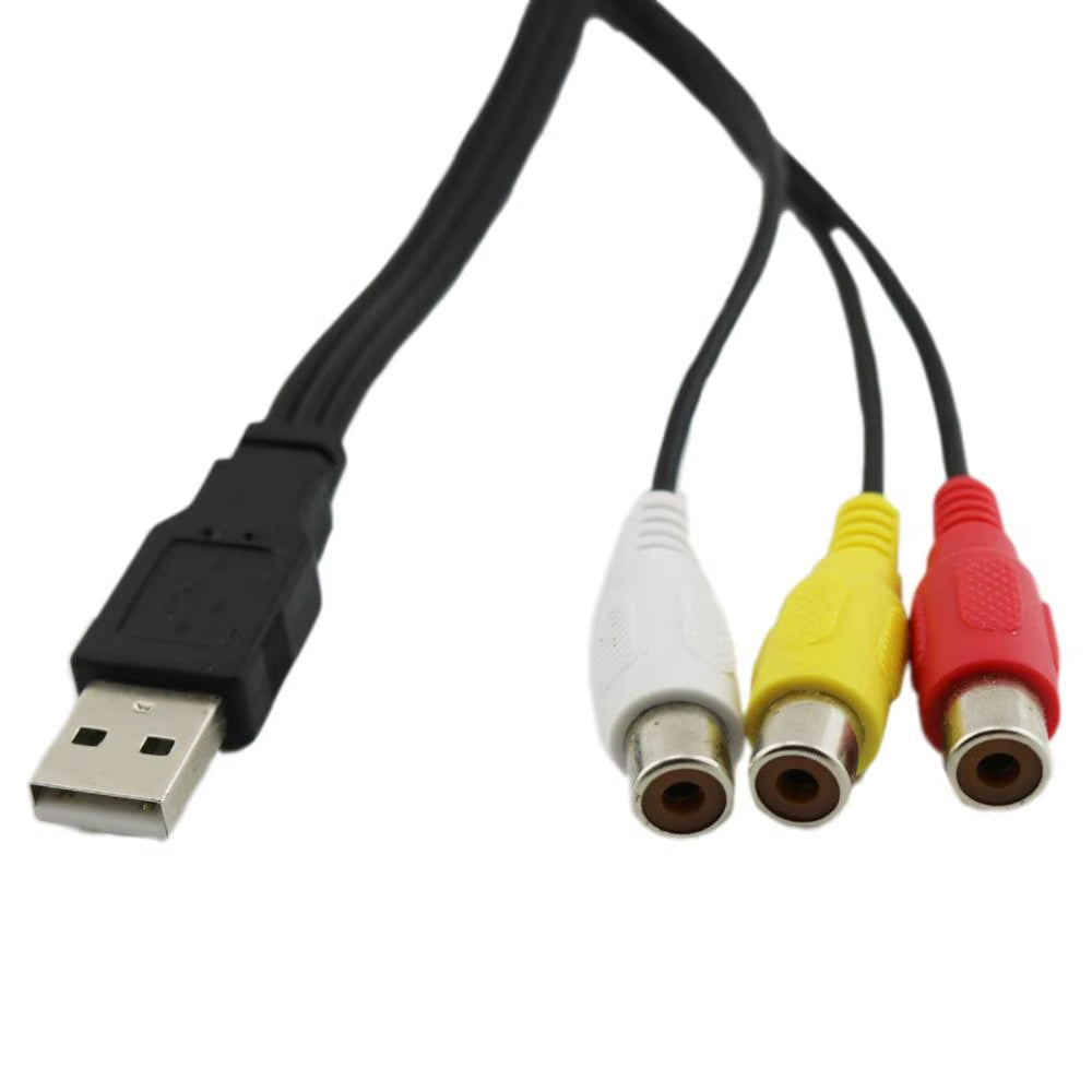 1Pc USB Male Plug to 3 RCA Female Adapter Audio Converter Video AV A/V Cable USB to RCA Cable for HDTV TV Television Wire Cord