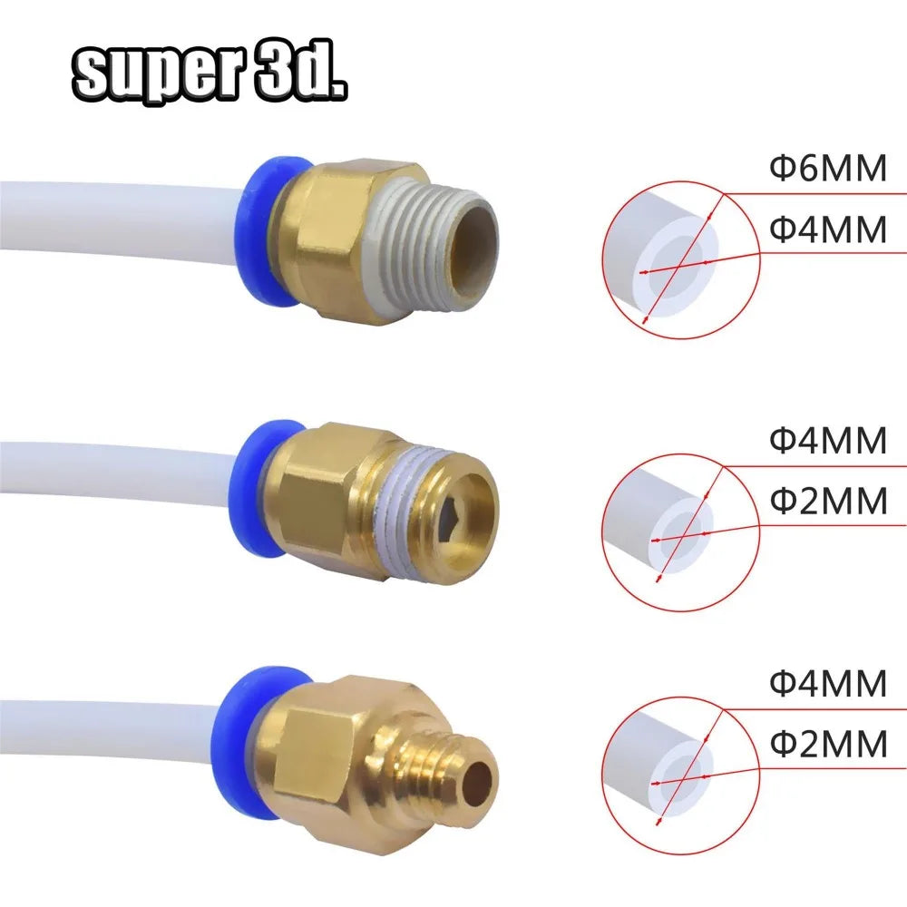 2Pcs Pneumatic Connectors for 3D Printers Parts Bowden Quick Jointer Coupler 1.75/3Mm Pipe Pc4 M6 M10 Fittings PTFE Tube 2/4Mm
