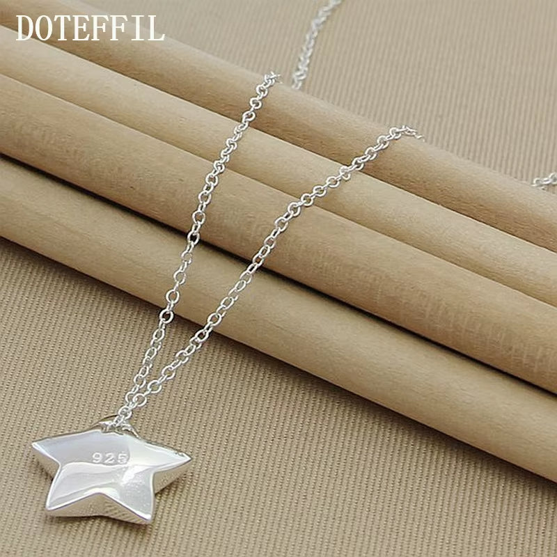 Genuine 925 Sterling Silver Star Pendant Necklace 18 Inches Chain Fashion Jewelry Necklace for Women Hot Sale