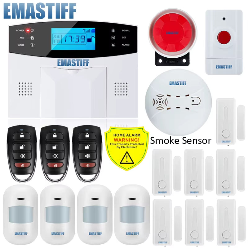 NEW 433Mhz Door Gap Sensor PIR Motion Detector Wireless LCD GSM SIM Card House Security Alarm System Smoke Security Alarm