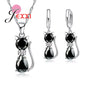 Fast Shipping Retail Romantic Engagement Silver Cute Cat Jewelry Sets Necklace Earrings with Austrian Crystal for Women