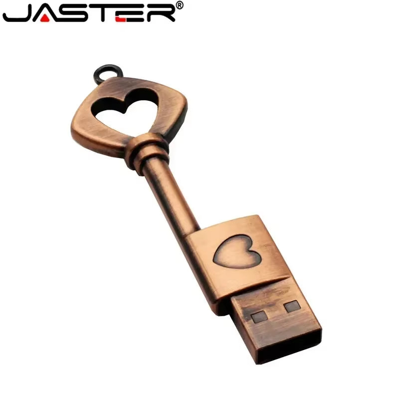 Copper Love Heart Shaped Key Usb Flash Drive Pendrive Pen Drive 4Gb 16Gb 32Gb 64Gb Metal Keys Memory Stick Wedding Gift