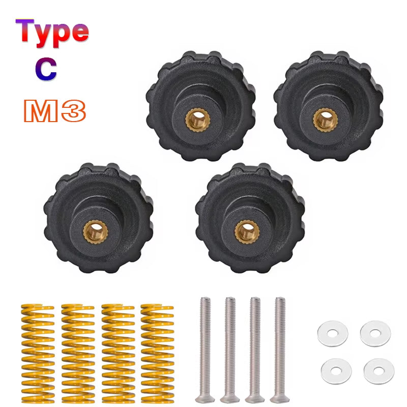 4PCS M3/M4 Screws Nuts Heat Bed Leveling Spring Knob Parts 3D Printers Print Platform Calibration Accessories