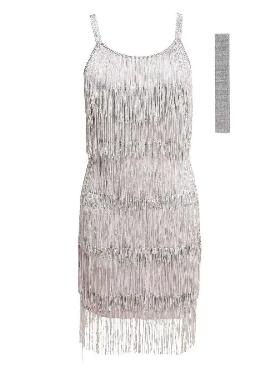 Vintage Vestidos 1920S Flapper Girl Fancy Dress Great Gatsby Dress Costumes Slash Neck Strappy Fringe Swing Party Dress Women