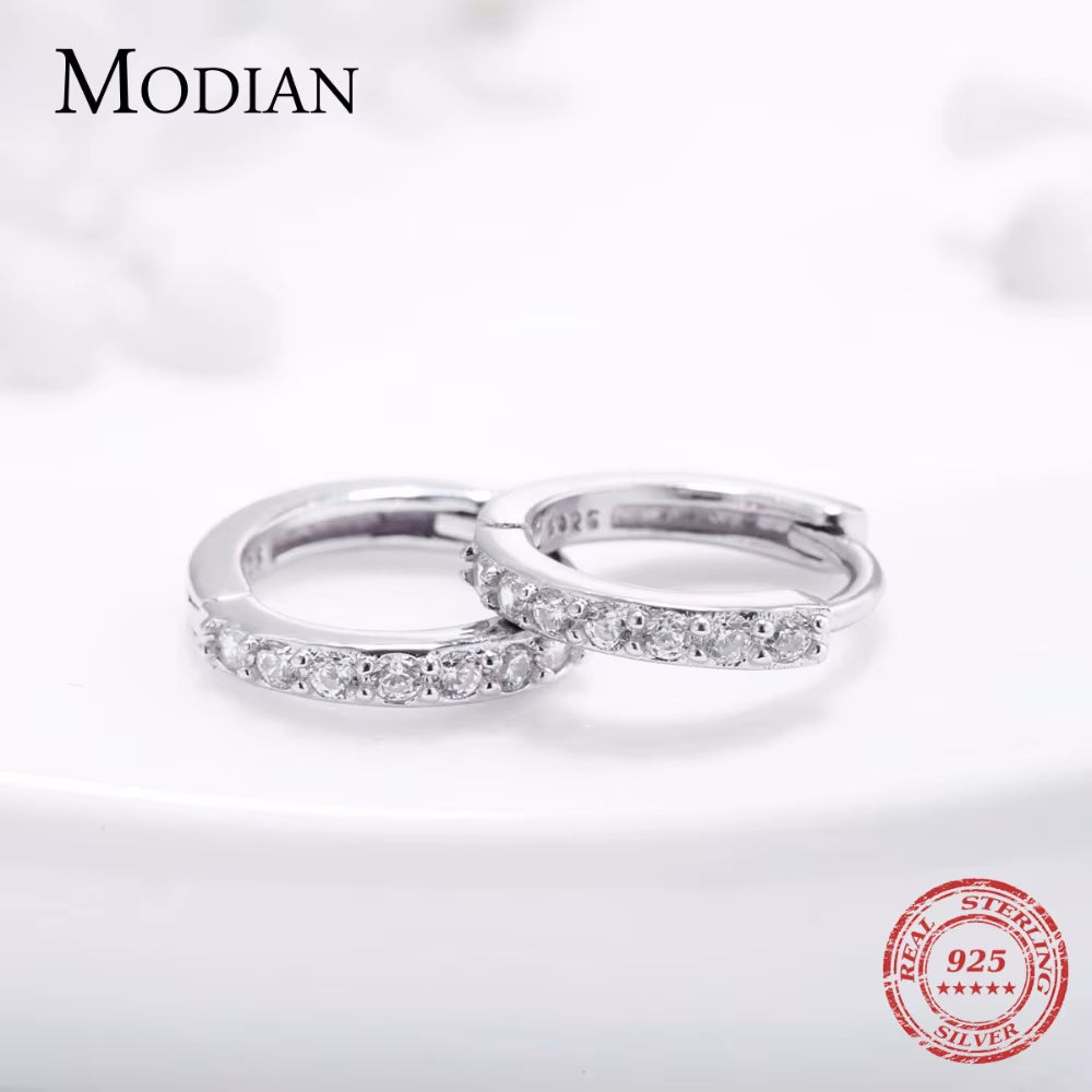 Small Hoop Earring,5 Austrian Crystal,Aaa ZC Elements,925 Sterling Silver Material,Elegant Earrings