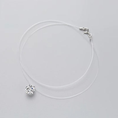 925 Sterling Silver Zircon Crystal Pearl Pendant Choker Necklace Transparent Fishing Line 2020 Fine Jewelry for Women