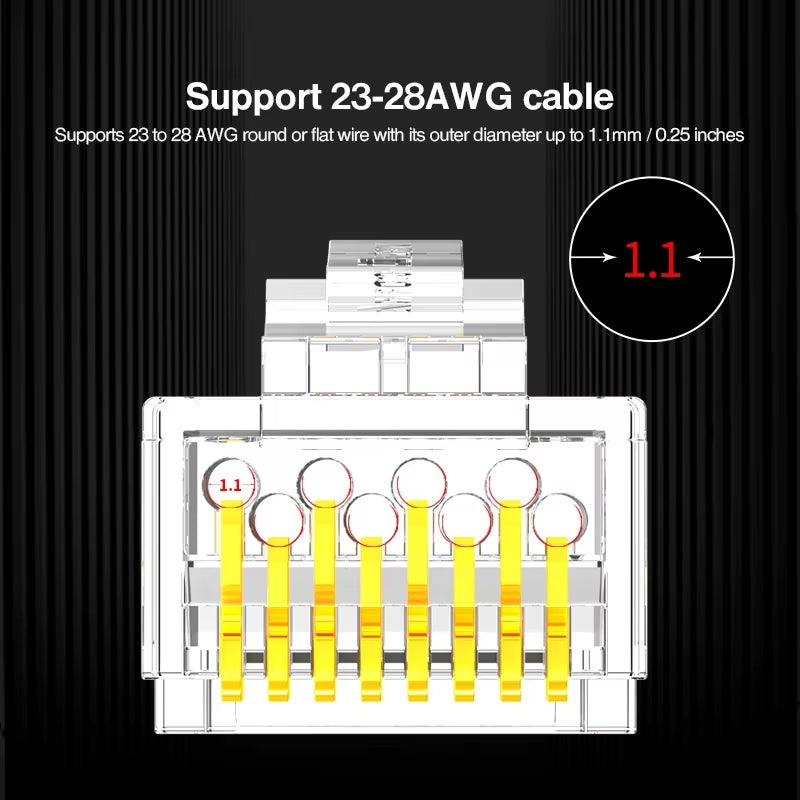 20/50/100Pcs Cat6 RJ45 Connector UTP Cable Ethernet Jack 8P8C Network CAT6 Cat5E Modular Plugs with 6.5Mm RJ45 Caps