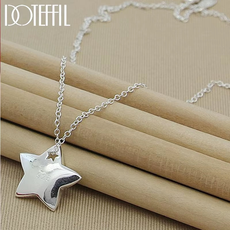 Genuine 925 Sterling Silver Star Pendant Necklace 18 Inches Chain Fashion Jewelry Necklace for Women Hot Sale
