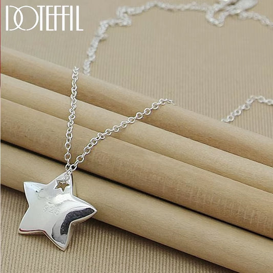 Genuine 925 Sterling Silver Star Pendant Necklace 18 Inches Chain Fashion Jewelry Necklace for Women Hot Sale