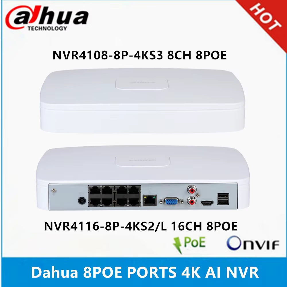 NVR4108-8P-4KS3 8CH with 8 POE 4K Network MINI NVR Recorder Max Support 12MP Resolution IP Camera SMD plus EPTZ Function